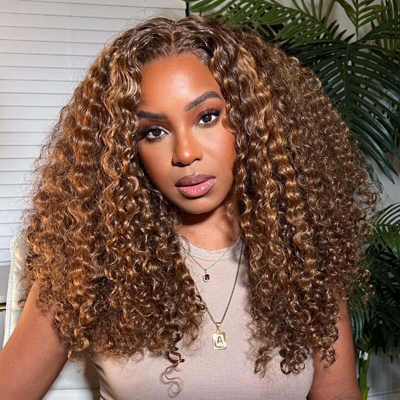 OhMyPretty Wear Go Glueless Highlight Brown Water Wave 6x4 Lace Wig With Pre-plucked Hairline Secure 3D Dome Cap